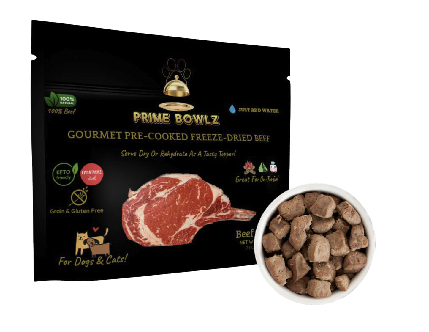 GOURMET PRE-COOKED FREEZE-DRIED BEEF TREATS & TOPPER